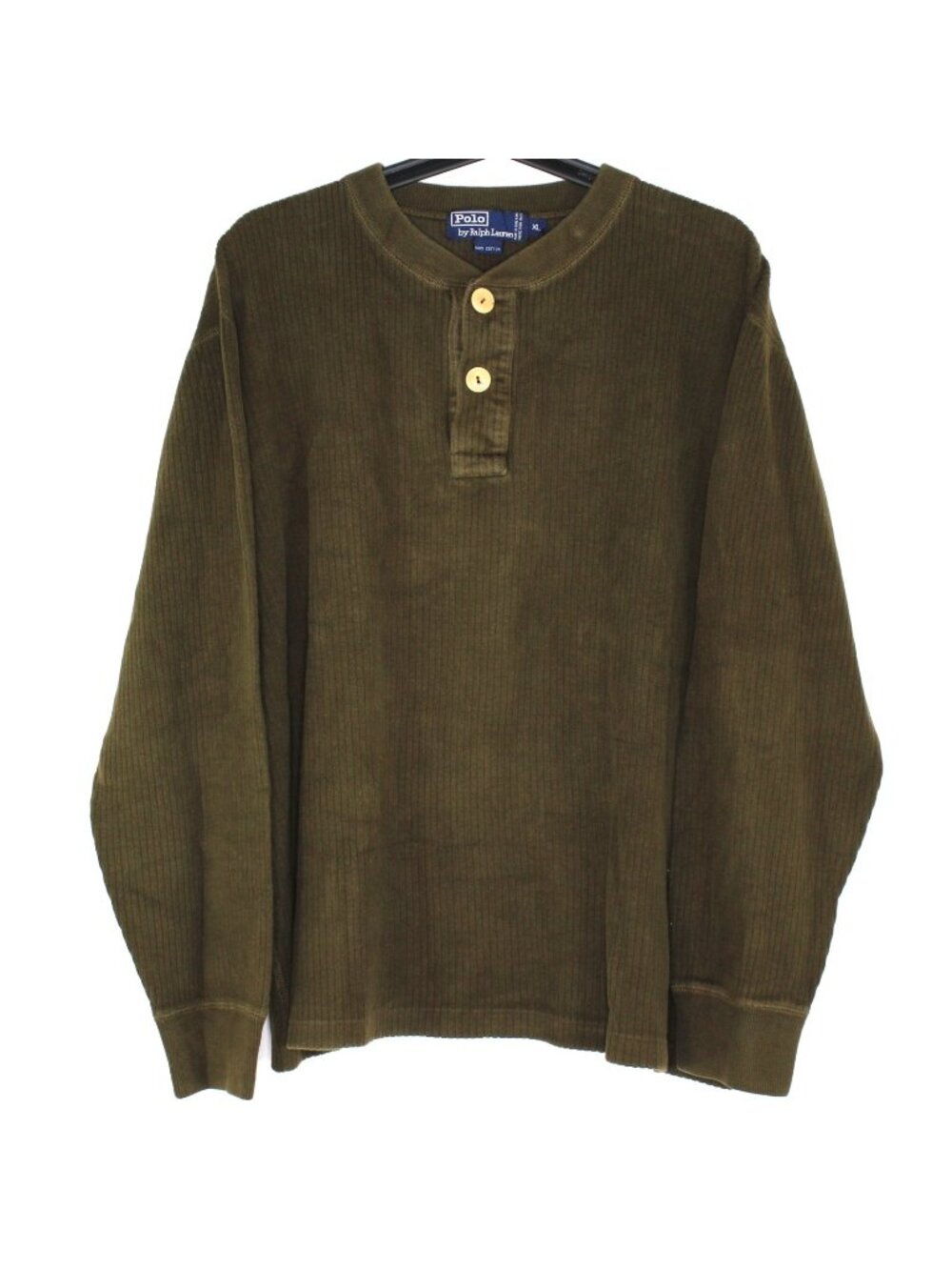 Vintage Polo Ralph Lauren Mens XL Boxy Cropped Ribbed Henley Sweatshirt F1364